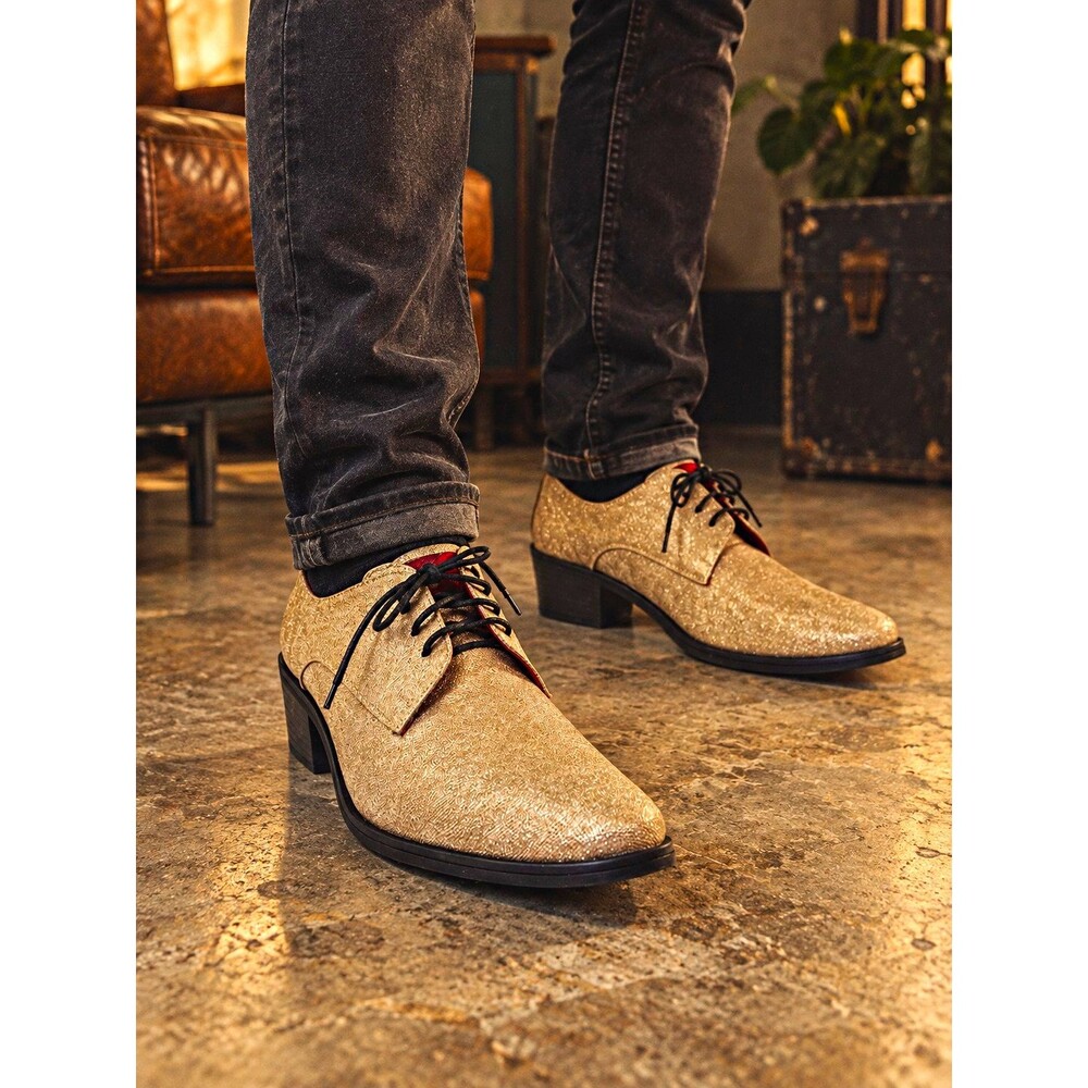 Men's Gold Glitter Derby Dress Shoes Size 10.5 Lace Up Block Heel Formal
